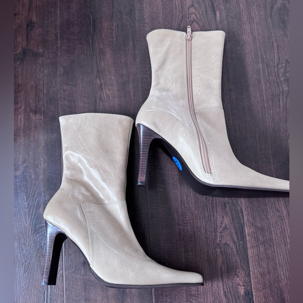 Steve Madden Beige Square-Toe Mid-Calf Heeled Boots